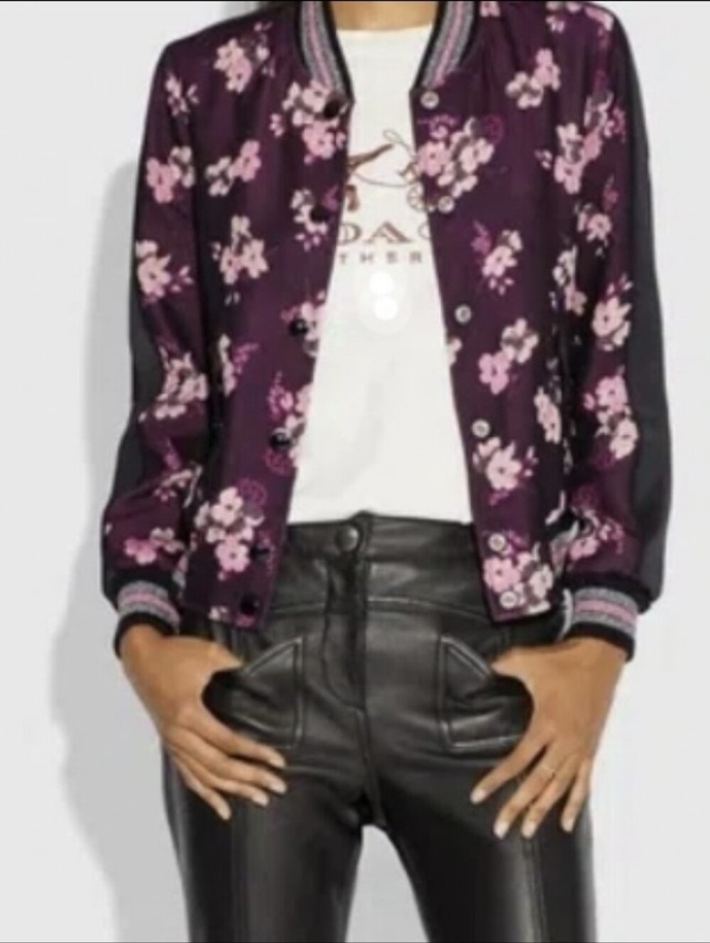Authentic Coach Reversible Flower Printed Varsity Bomber Jacket